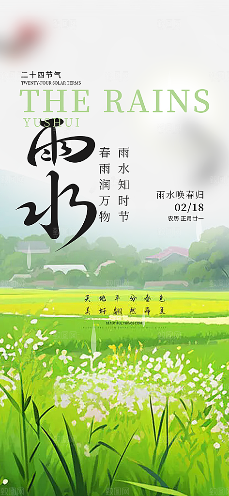 大气传统二十四节气雨水海报