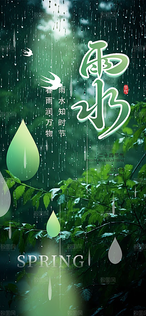 大气传统二十四节气雨水海报