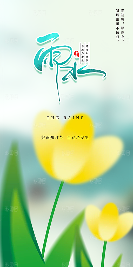 大气传统二十四节气雨水海报
