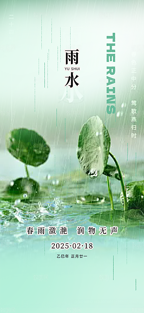 大气传统二十四节气雨水海报