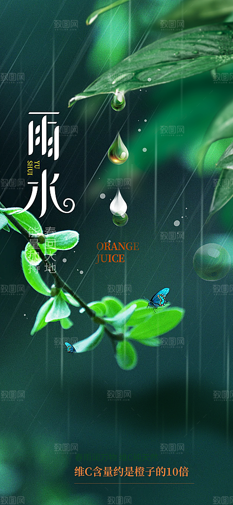 清新雨水二十四节气海报