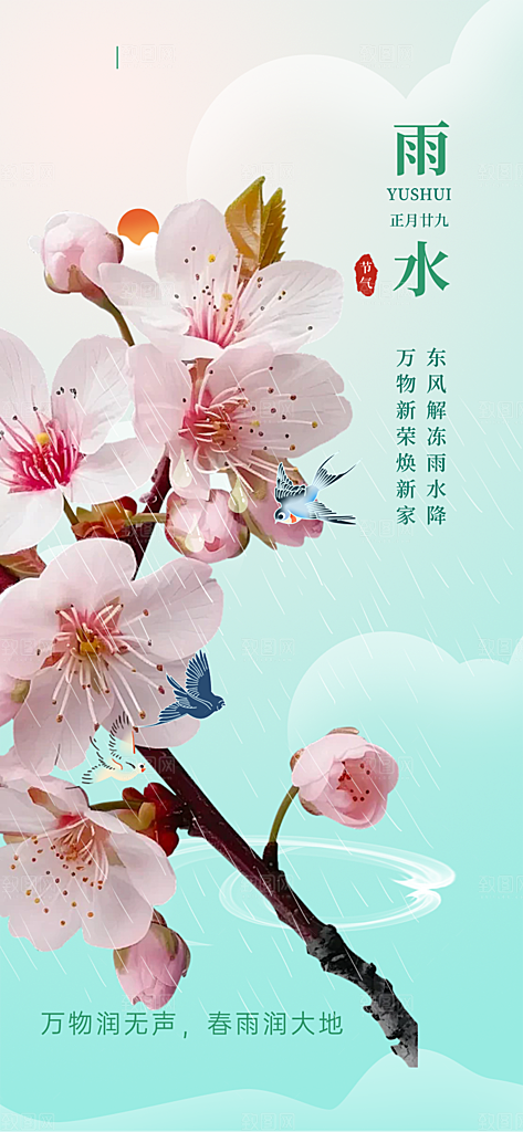 清新雨水二十四节气海报