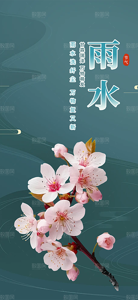清新雨水二十四节气海报