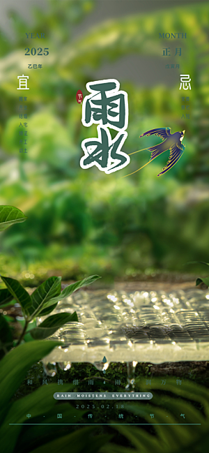 清新雨水二十四节气海报