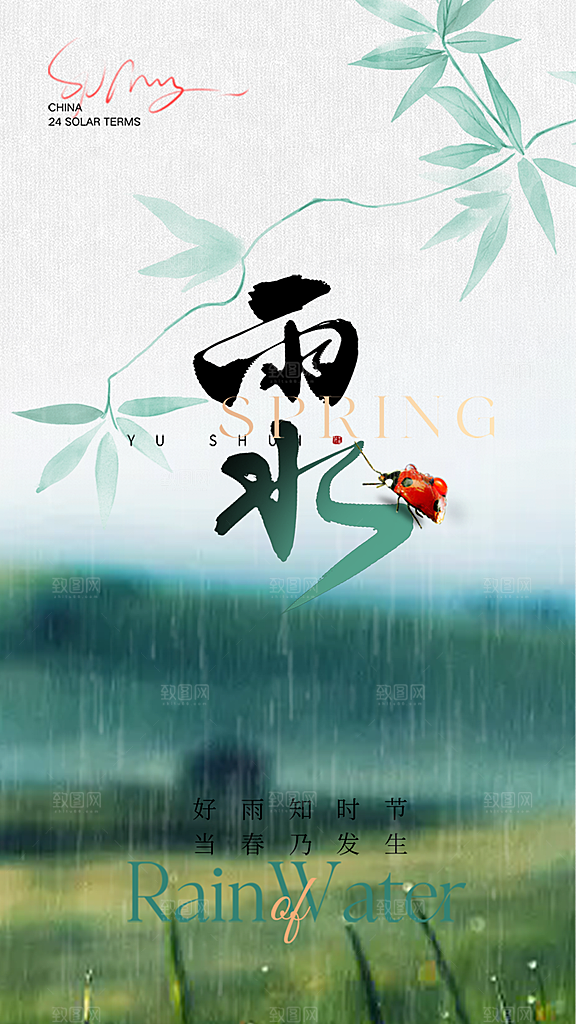 清新雨水二十四节气海报
