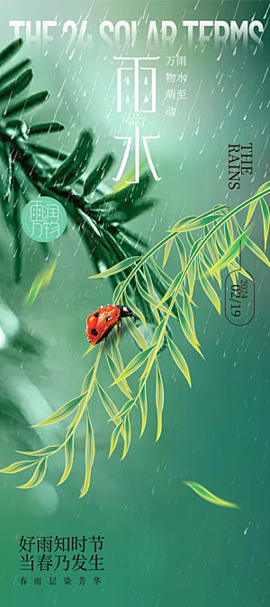 清新雨水二十四节气海报