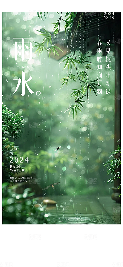 大气传统雨水二十四节气海报