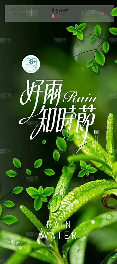 大气传统雨水二十四节气海报