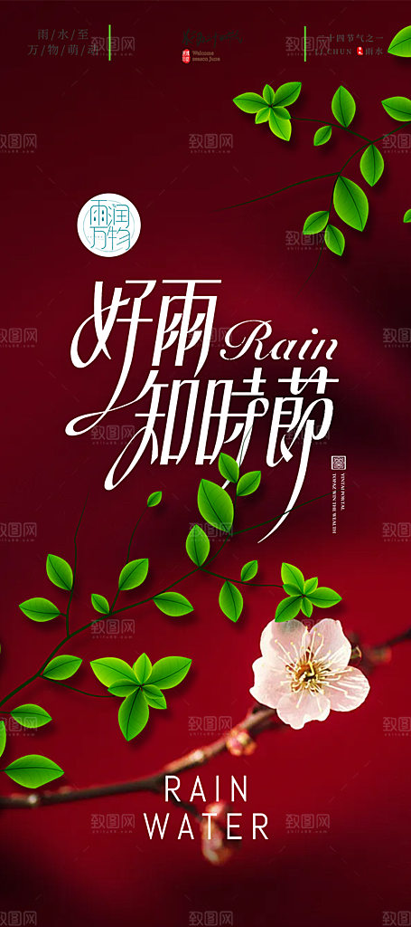 清新传统雨水二十四节气海报