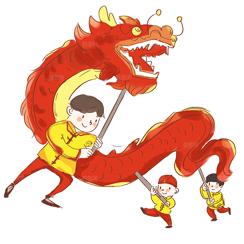 二月二龙抬头中国龙游戏舞龙理发插画元素
