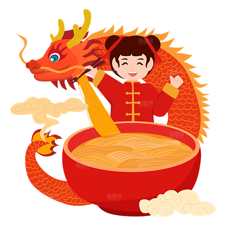二月二龙抬头中国龙游戏舞龙理发插画元素