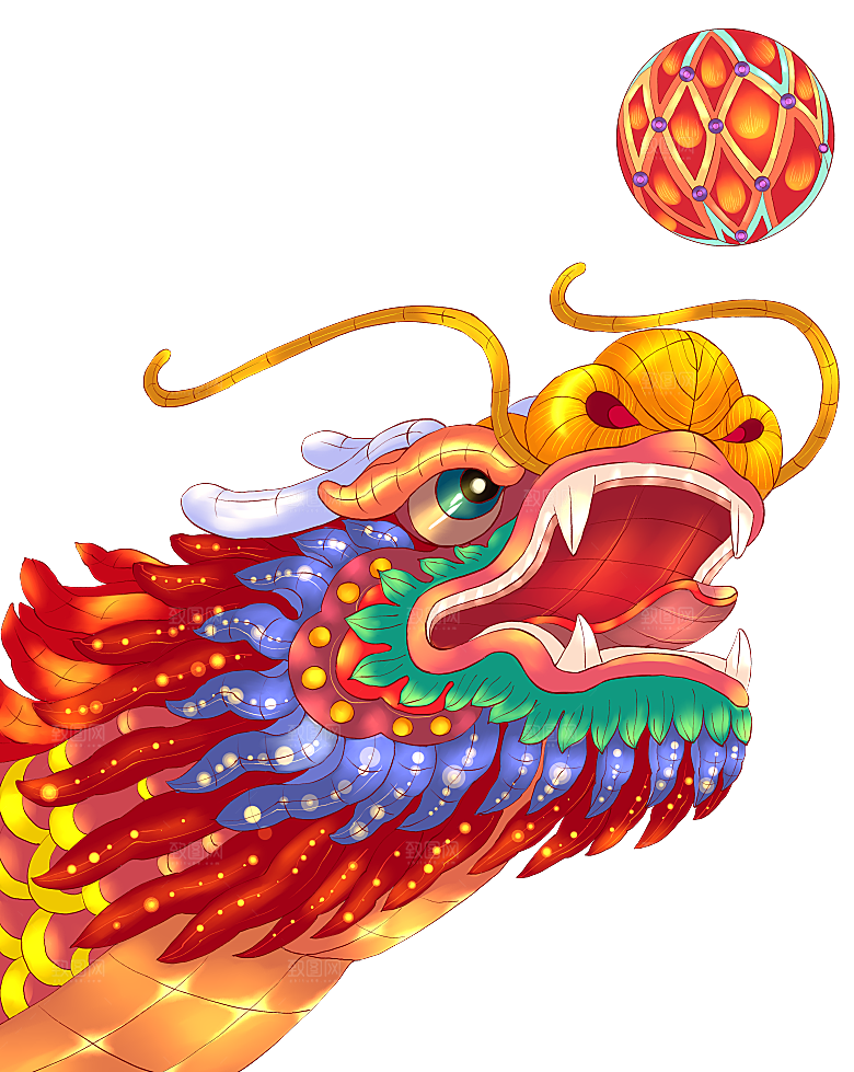 二月二龙抬头中国龙游戏舞龙理发插画元素