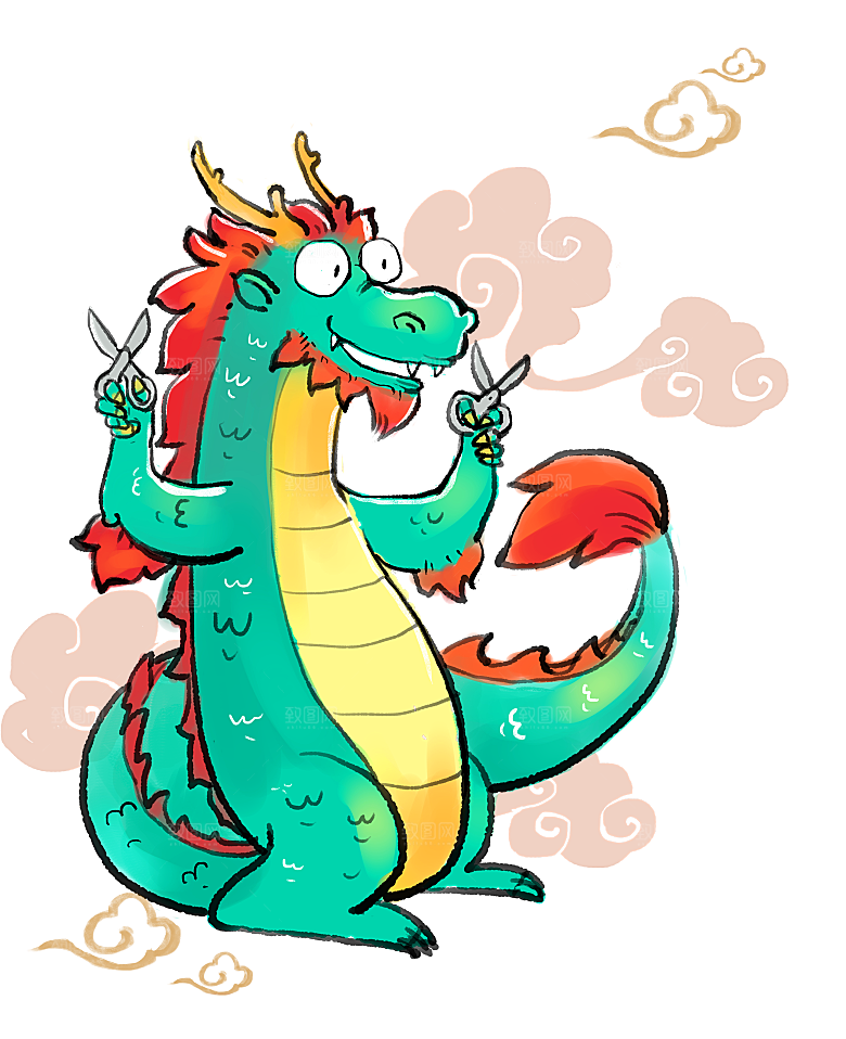 二月二龙抬头中国龙游戏舞龙理发插画元素