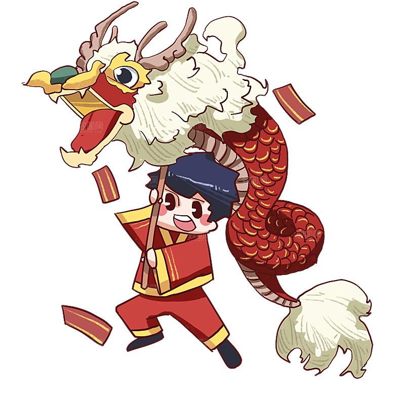 二月二龙抬头中国龙游戏舞龙理发插画元素