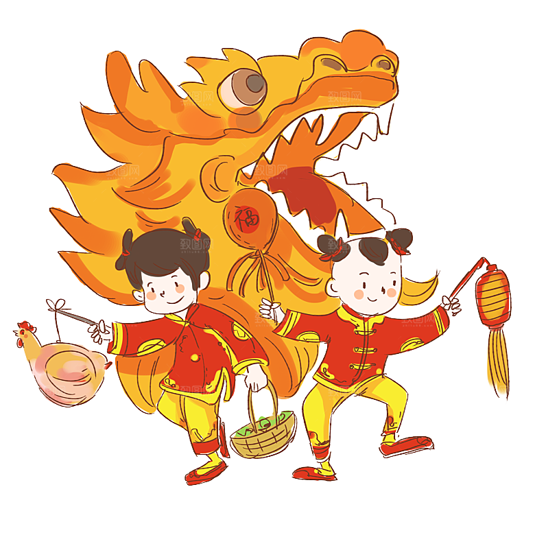 二月二龙抬头中国龙游戏舞龙理发插画元素