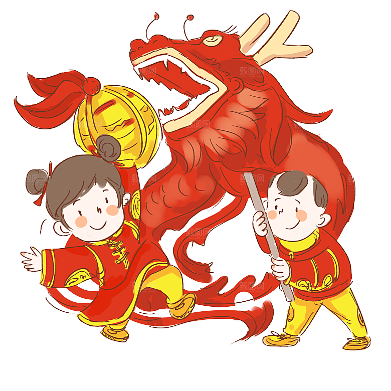 二月二龙抬头中国龙游戏舞龙理发插画元素