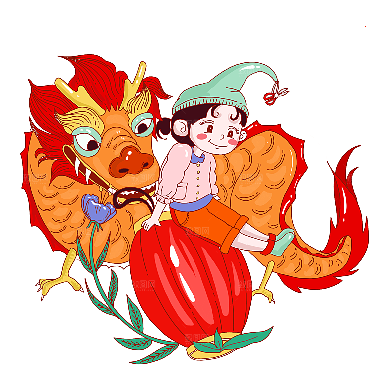 二月二龙抬头中国龙游戏舞龙理发插画元素