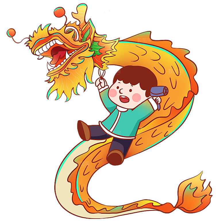 二月二龙抬头中国龙游戏舞龙理发插画元素