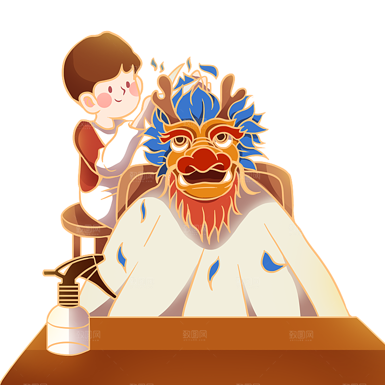 二月二龙抬头中国龙游戏舞龙理发插画元素