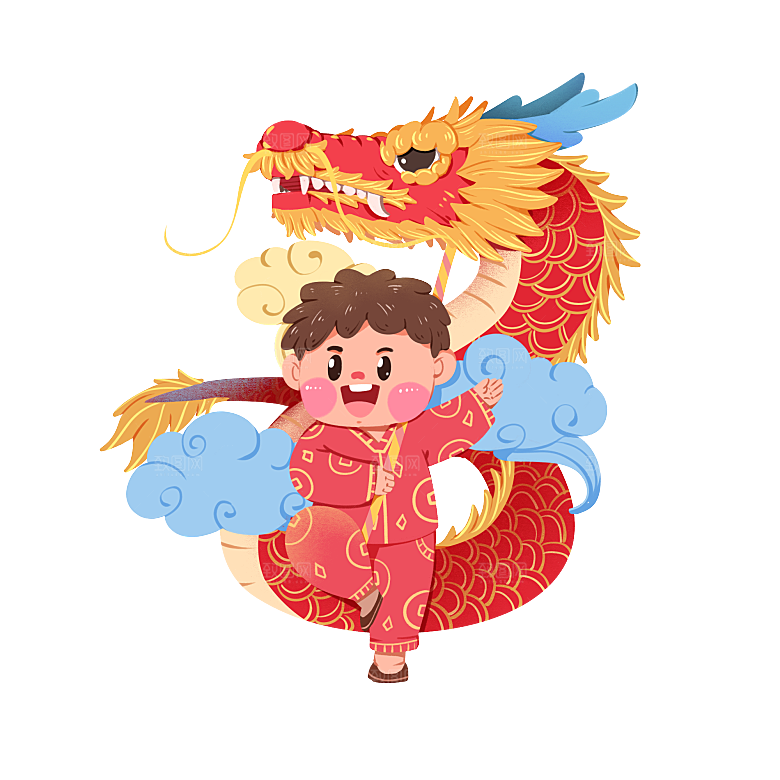 二月二龙抬头中国龙游戏舞龙理发插画元素