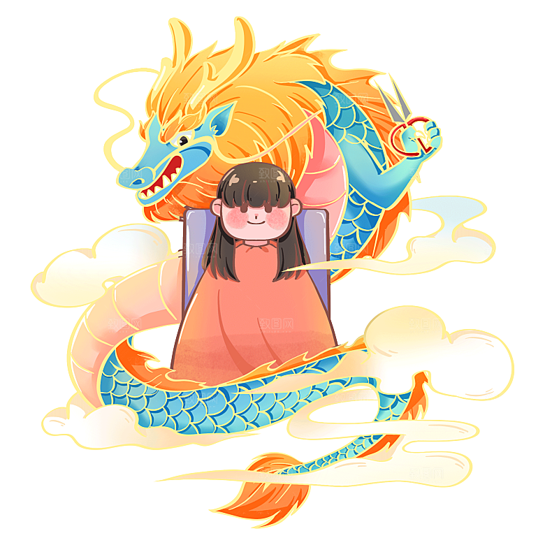 二月二龙抬头中国龙游戏舞龙理发插画元素