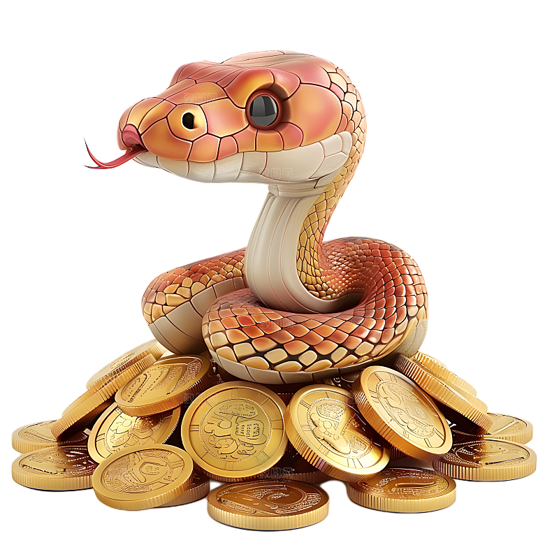 金钱蛇金色小蛇金币卡通动物PNG设计元素