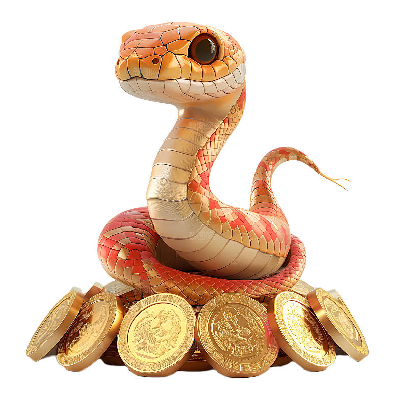 金钱蛇金色小蛇金币卡通动物PNG设计元素