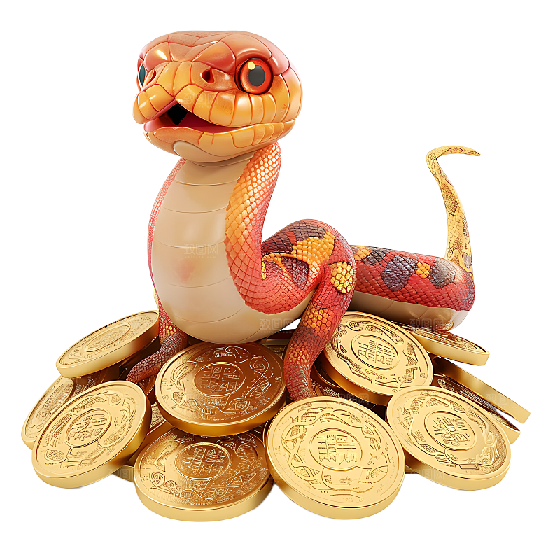金钱蛇金色小蛇金币卡通动物PNG设计元素
