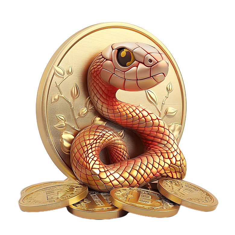 金钱蛇金色小蛇金币卡通动物PNG设计元素