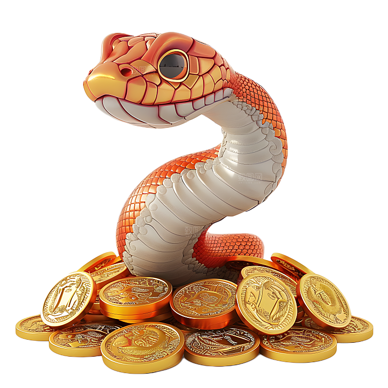 金钱蛇金色小蛇金币卡通动物PNG设计元素