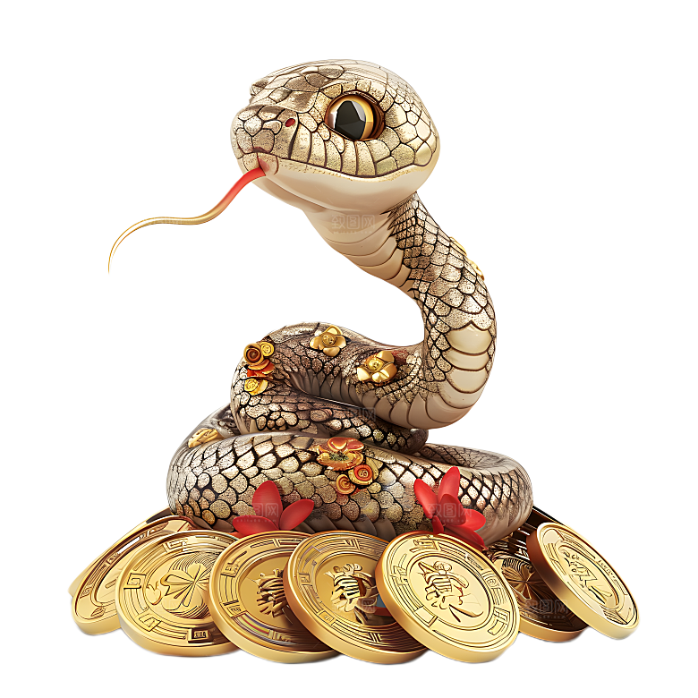 金钱蛇金色小蛇金币卡通动物PNG设计元素