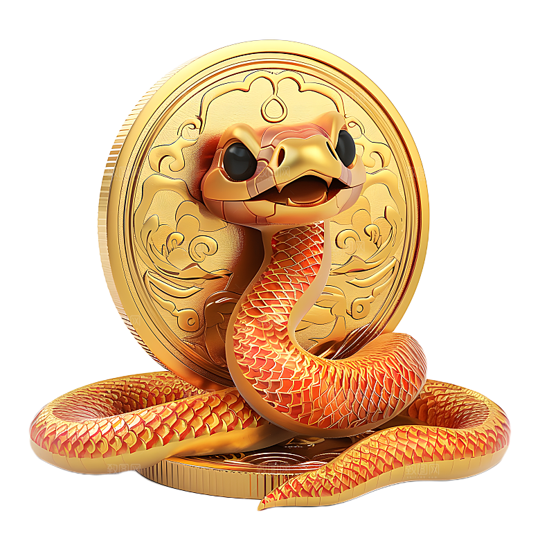 金钱蛇金色小蛇金币卡通动物PNG设计元素