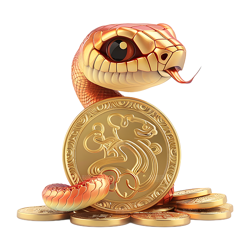 金钱蛇金色小蛇金币卡通动物PNG设计元素