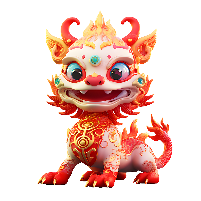 卡通瑞兽神兽吉祥物春节年兽狮子妖兽元素