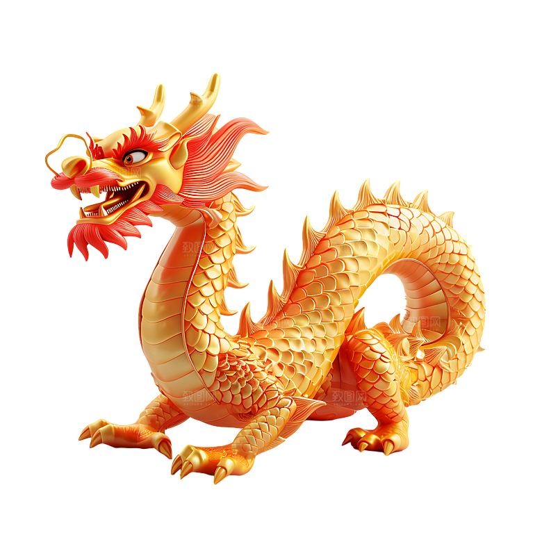 中国龙春节龙年龙抬头摆件模型PNG元素