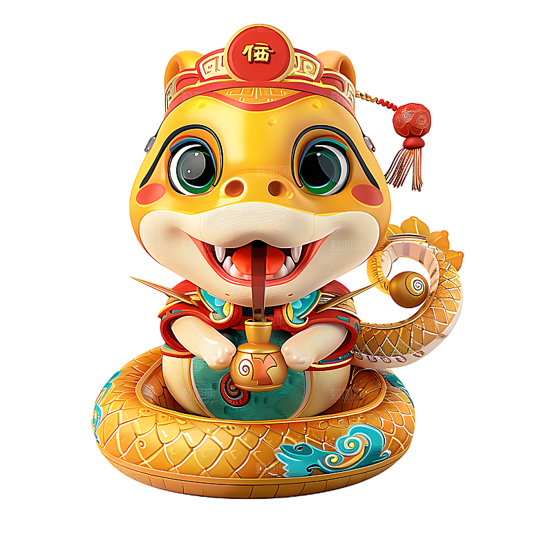 中国风国潮春节财神小蛇吉祥形象PNG元素