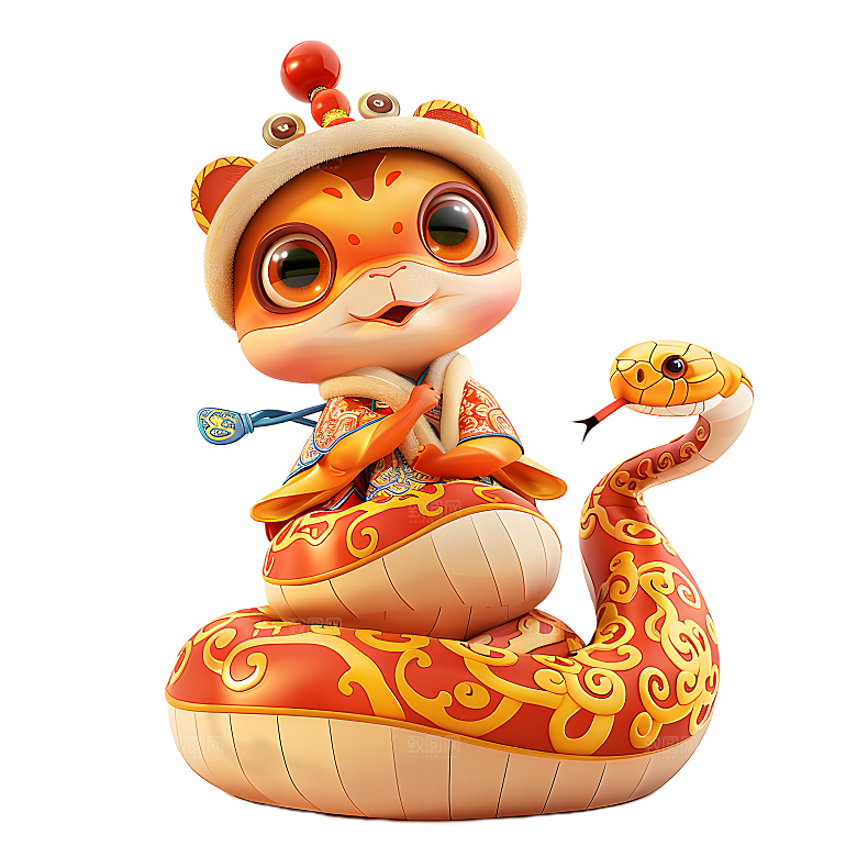 中国风国潮春节财神小蛇吉祥形象PNG元素