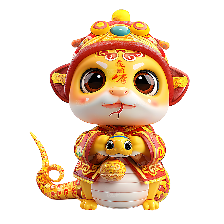 中国风国潮春节财神小蛇吉祥形象PNG元素