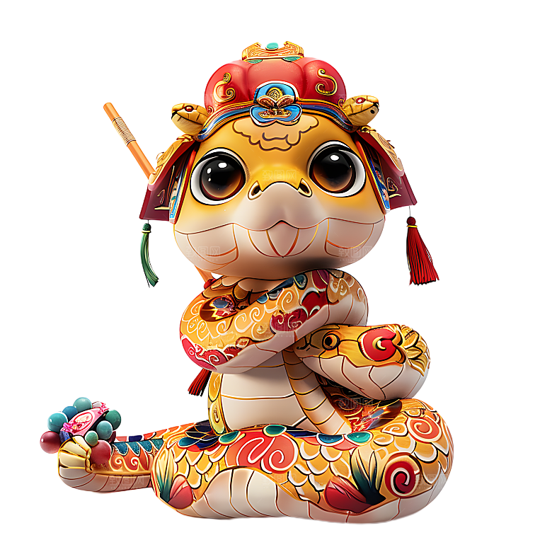 中国风国潮春节财神小蛇吉祥形象PNG元素