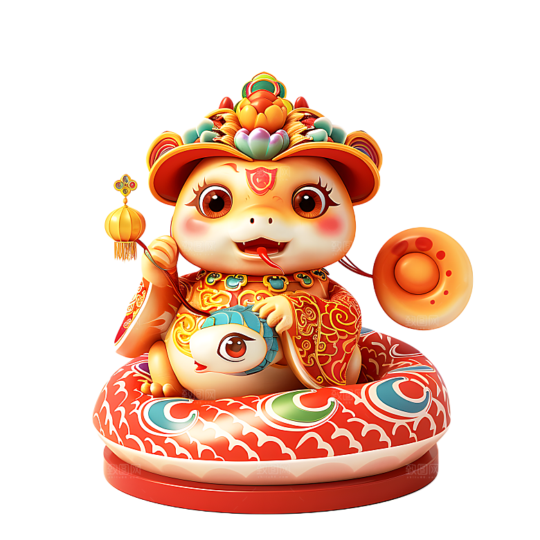 中国风国潮春节财神小蛇吉祥形象PNG元素