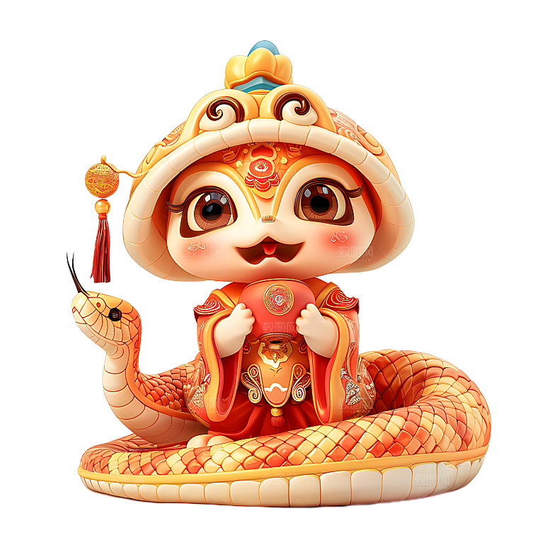 中国风国潮春节财神小蛇吉祥形象PNG元素