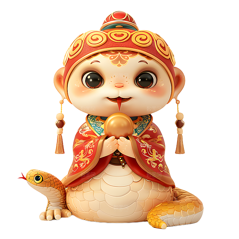 中国风国潮春节财神小蛇吉祥形象PNG元素
