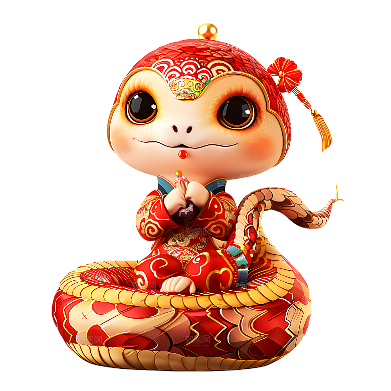 中国风国潮春节财神小蛇吉祥形象PNG元素