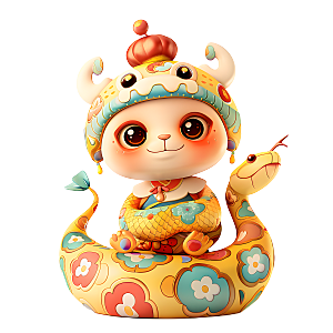 中国风国潮春节财神小蛇吉祥形象PNG元素