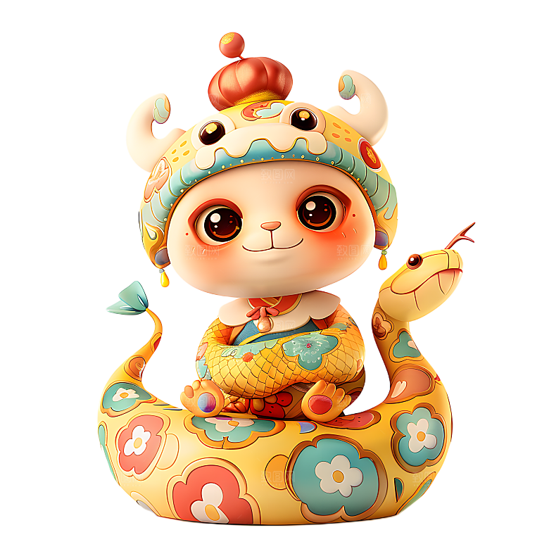 中国风国潮春节财神小蛇吉祥形象PNG元素