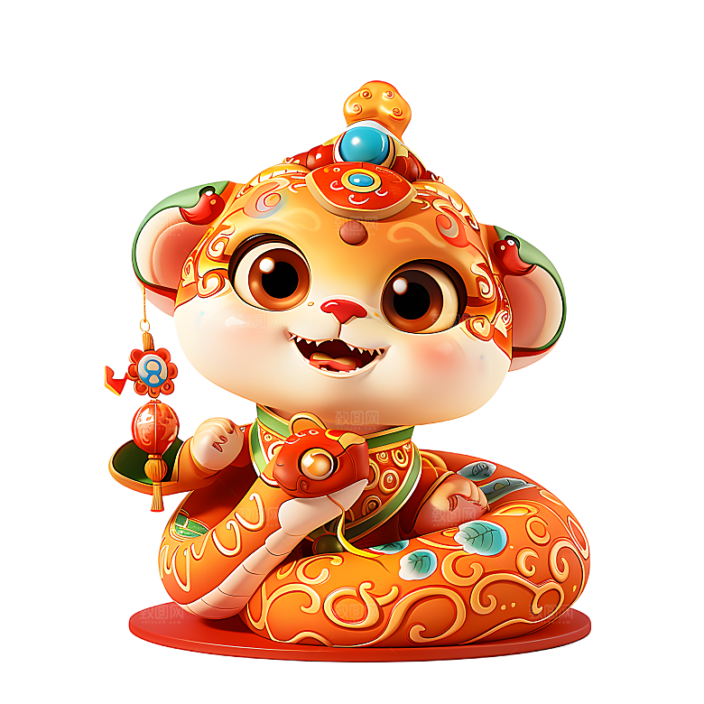 中国风国潮春节财神小蛇吉祥形象PNG元素