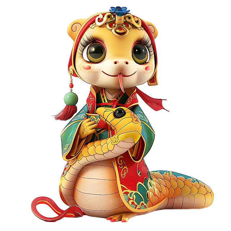 中国风国潮春节财神小蛇吉祥形象PNG元素