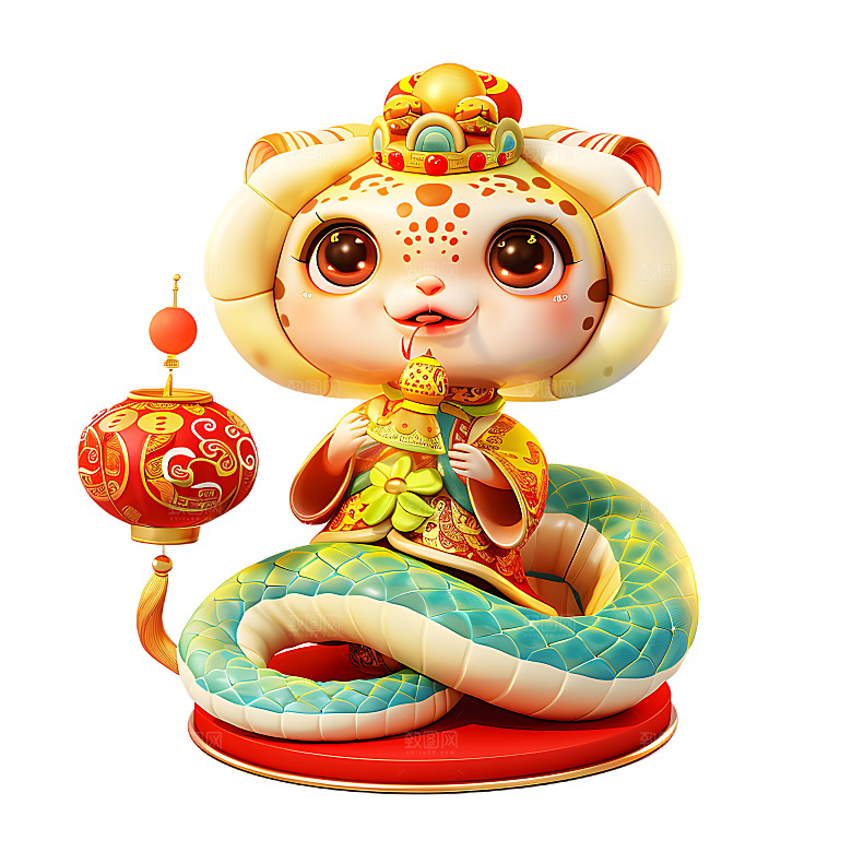 中国风国潮春节财神小蛇吉祥形象PNG元素