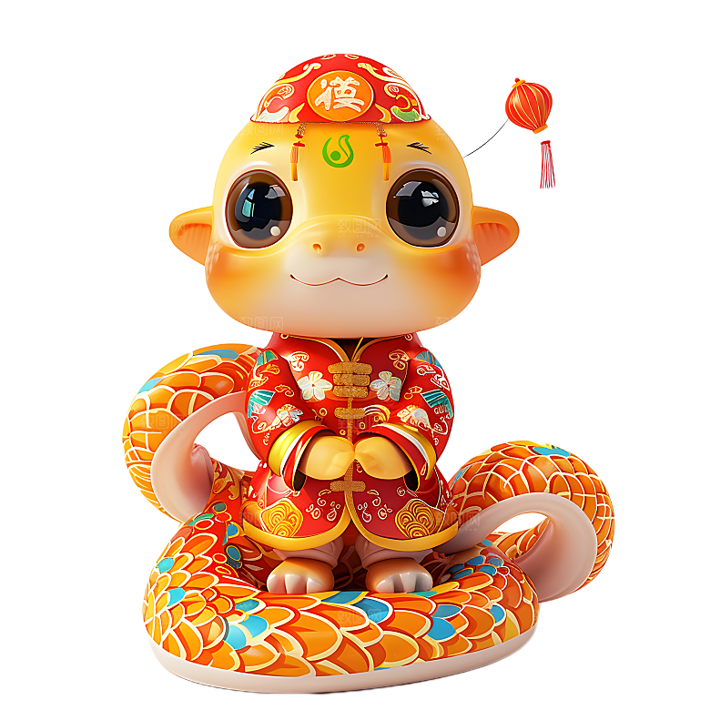 中国风国潮春节财神小蛇吉祥形象PNG元素