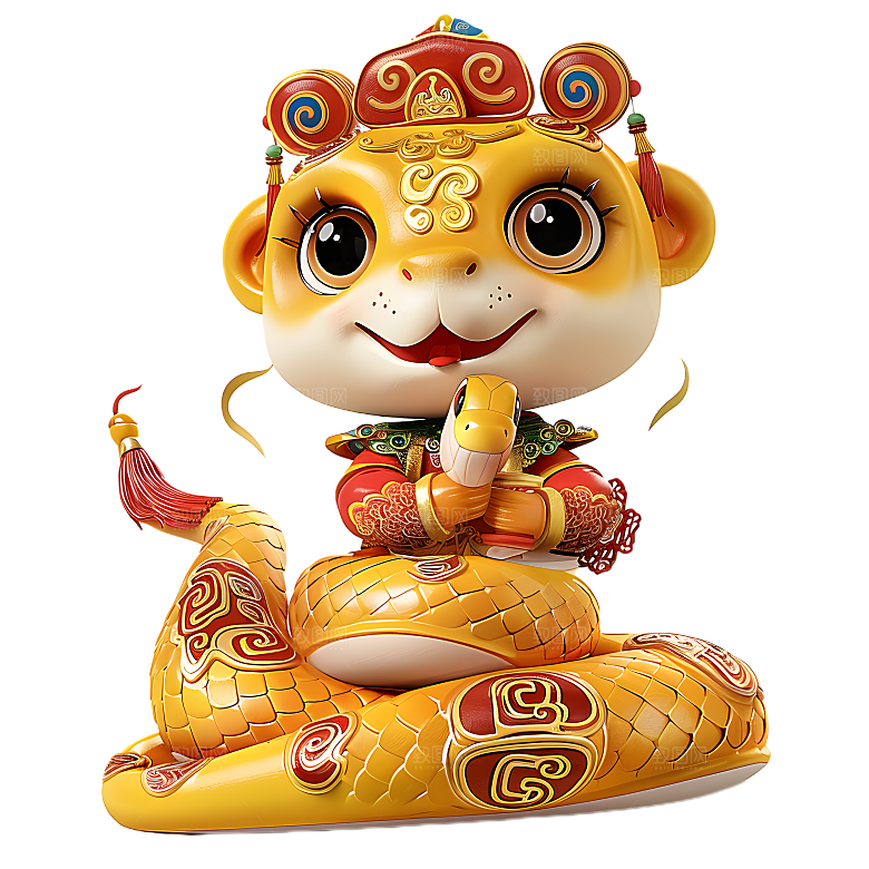 中国风国潮春节财神小蛇吉祥形象PNG元素